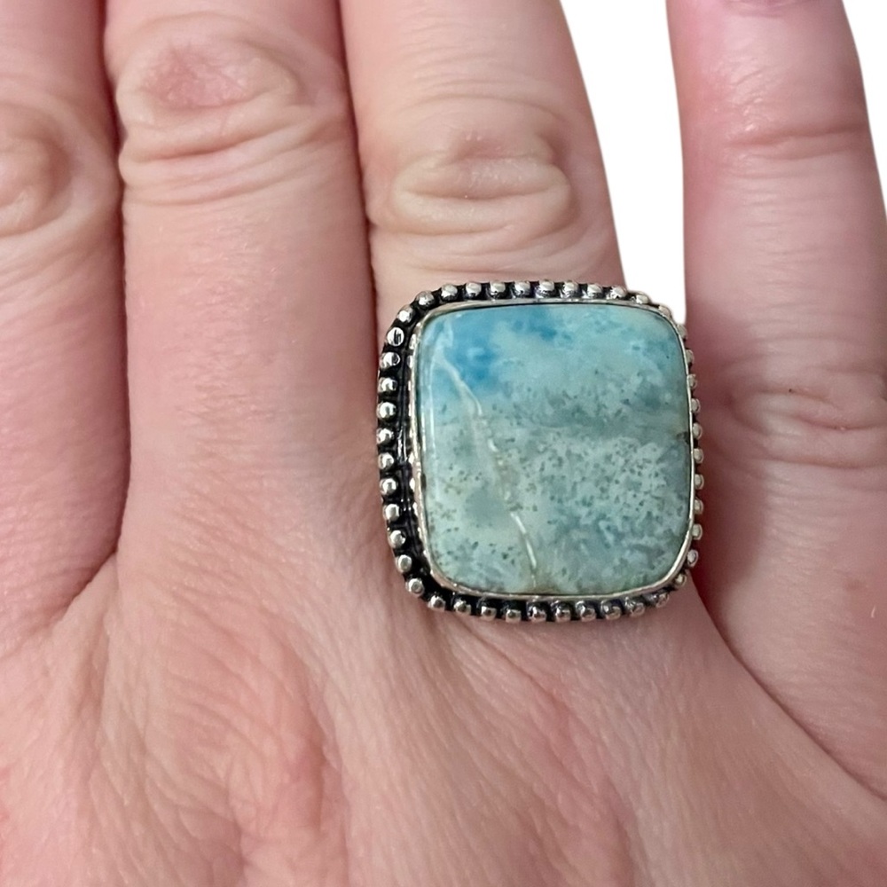 Larimar Silver Ring Size 10 Square Setting - image 6